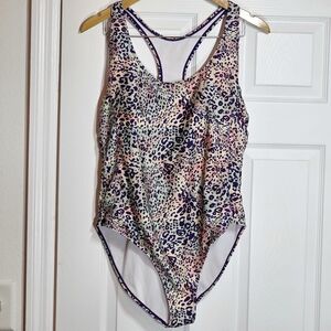 Nicole Miller Women 1X Swimsuit Leopard Print One-Piece Racer Back Multicolor